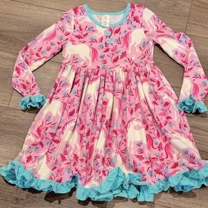 Like New Eleanor Rose 6 Girls Unicorn Pink and Blue Ruffle Dress